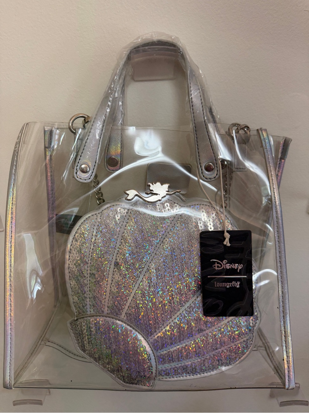 Loungefly The Little Mermaid 2-Piece Clear Tote with Clamshell Crossbody/Pouch